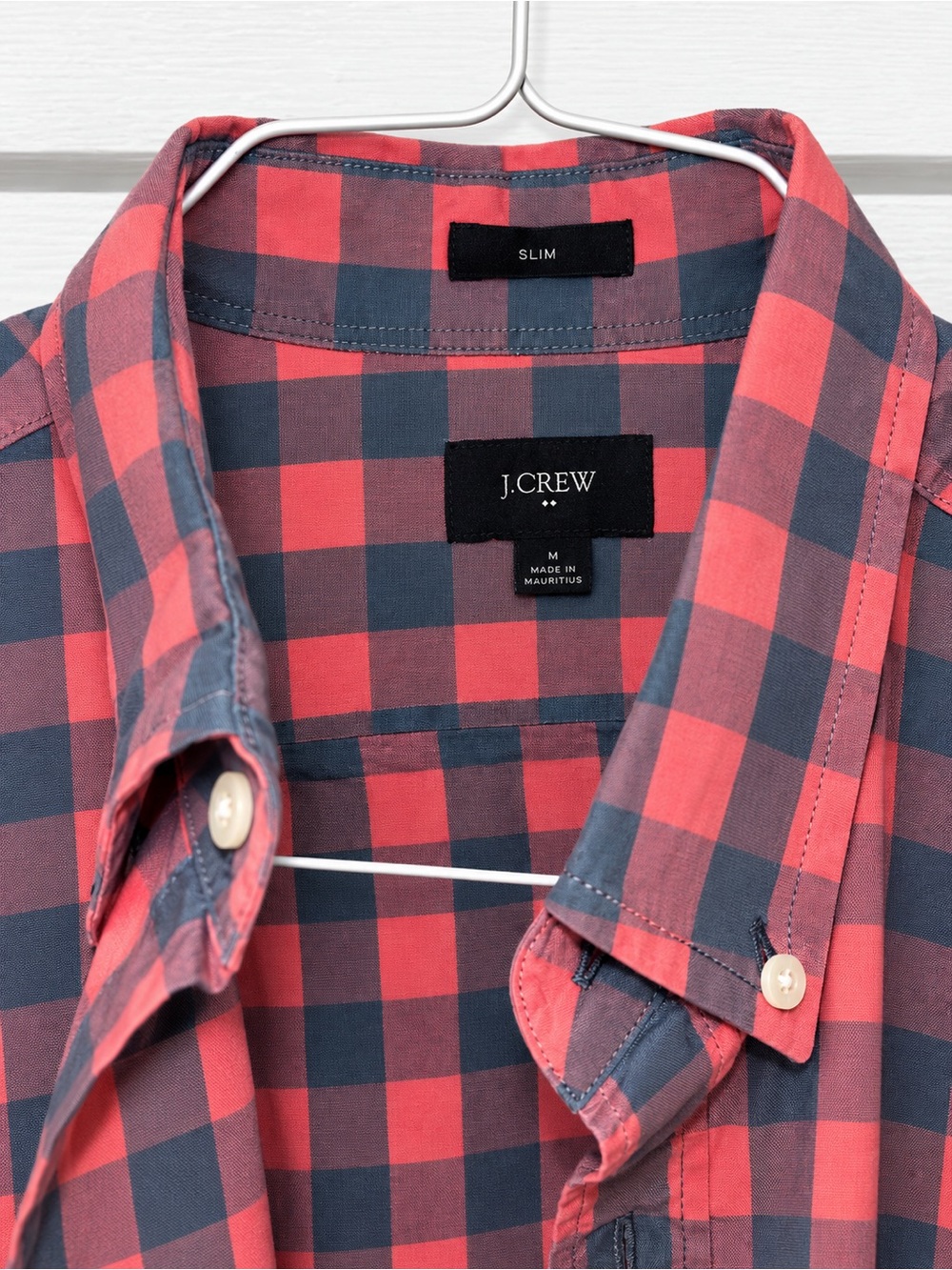 J. Crew Slim Red and Dusty Blue Plaid Button-Down Shirt Button Down Collar